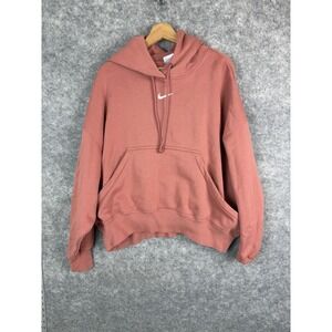 Nike Hoodie Womens Medium Phoenix Pink Center Swoosh Oversized Sweatshirt Fleece